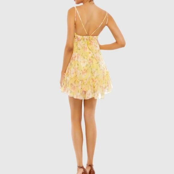 Mac Duggal 70240 Floral Mini Babydoll Dress Empire Waist Yellow - Picture 3 of 12